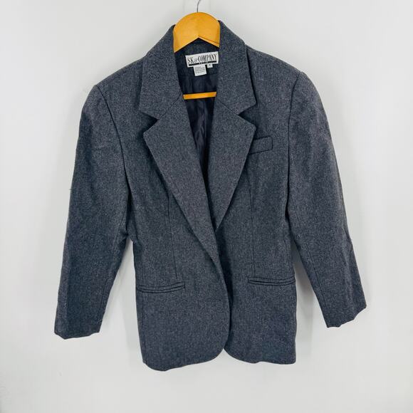 Vintage SK & Company Wool Blend Blazer Gray 2-Button Jacket Size 4P Minimalist - Picture 7 of 8